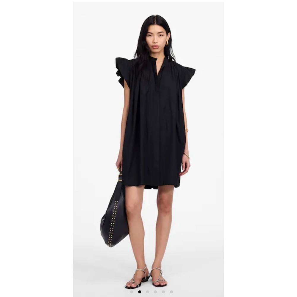 Madewell Flutter Sleeve Button-Front Black Poplin Mini Dress XXS Oversized Fit